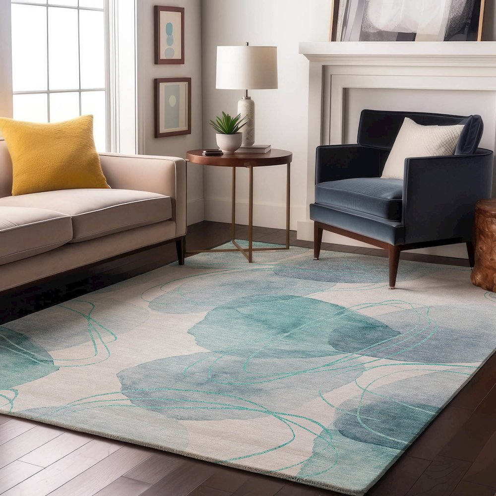 Premium Machine Washable Mayfield  Teal 5' x 7'6" Rug. Picture 5