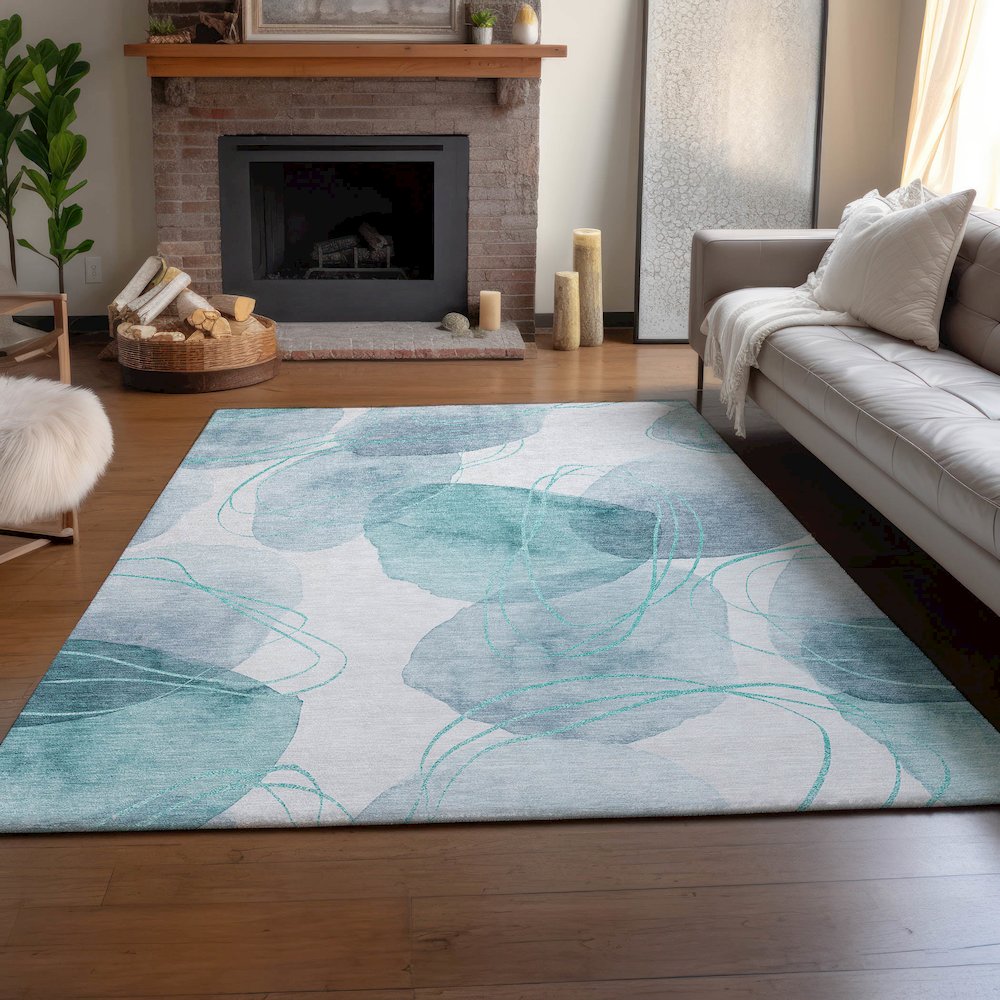 Premium Machine Washable Mayfield  Teal 5' x 7'6" Rug. Picture 6