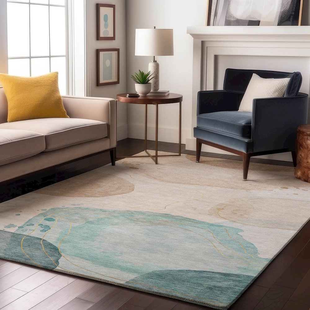 Premium Machine Washable Mayfield  Beige 5' x 7'6" Rug. Picture 5