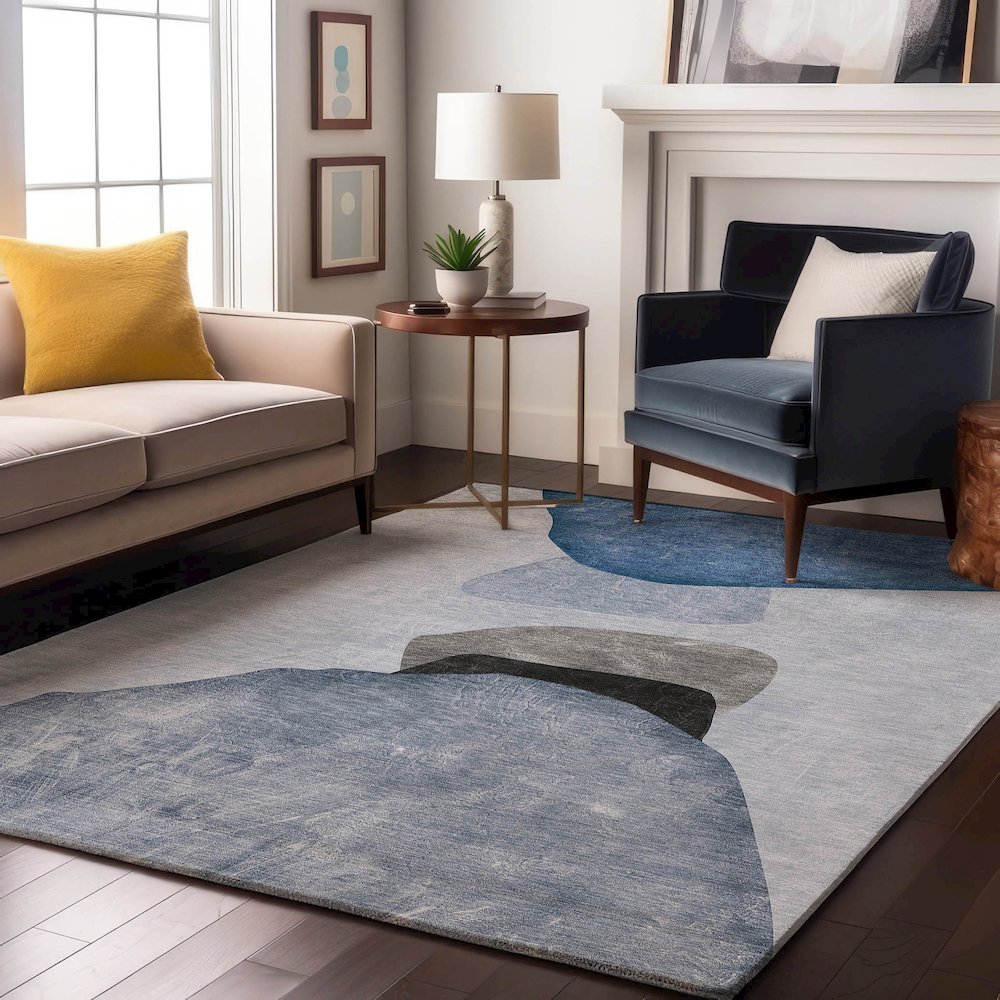 Premium Machine Washable Mayfield  Blue 5' x 7'6" Rug. Picture 5