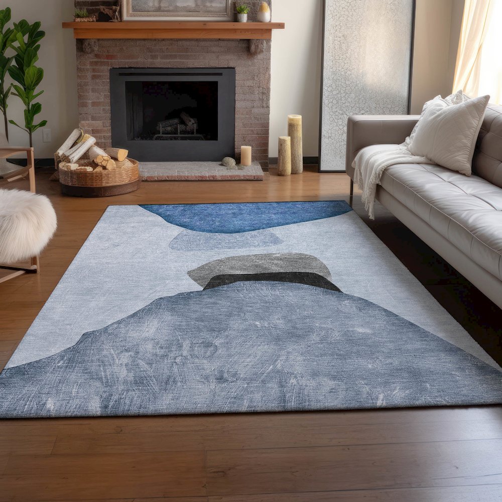 Premium Machine Washable Mayfield  Blue 5' x 7'6" Rug. Picture 6