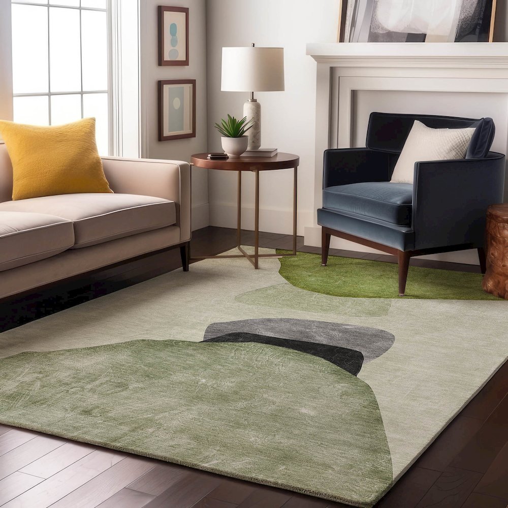 Premium Machine Washable Mayfield  Green 5' x 7'6" Rug. Picture 5