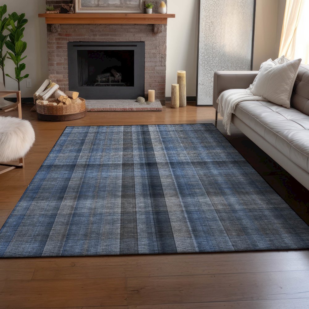 Premium Machine Washable Mayfield  Blue 5' x 7'6" Rug. Picture 6