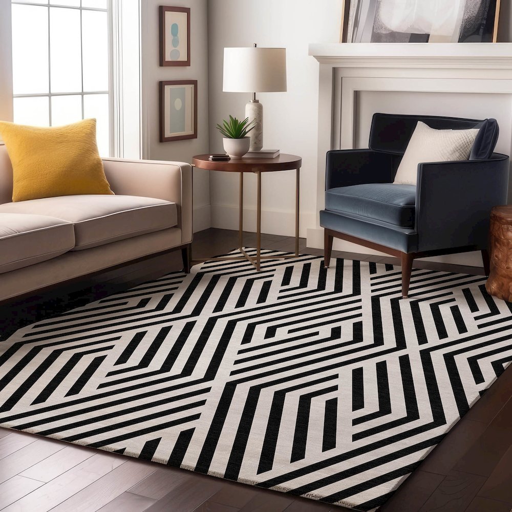 Premium Machine Washable Mayfield  Black 5' x 7'6" Rug. Picture 5