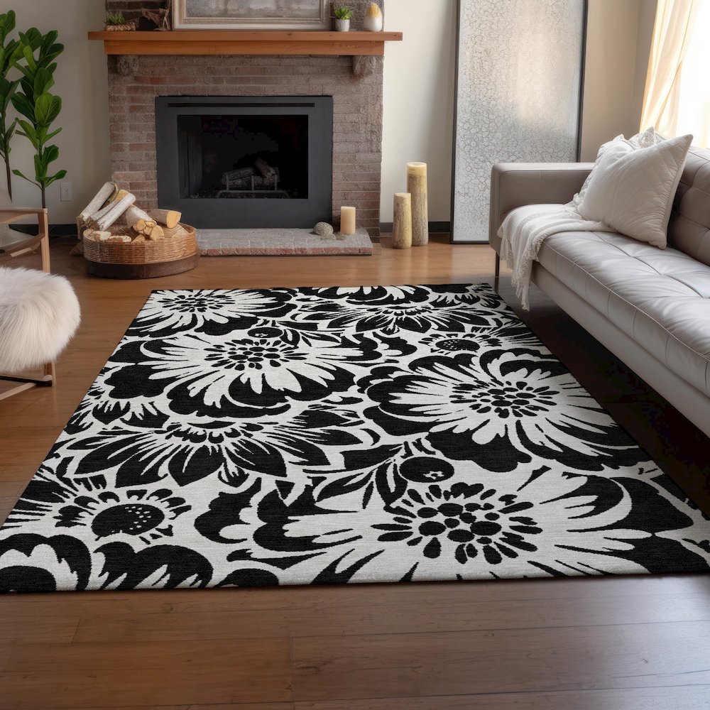 Premium Machine Washable Mayfield  Black 5' x 7'6" Rug. Picture 6
