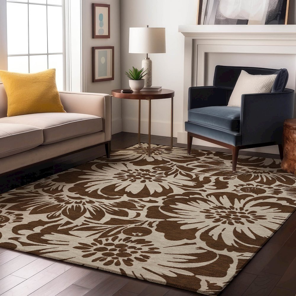 Premium Machine Washable Mayfield  Brown 5' x 7'6" Rug. Picture 5