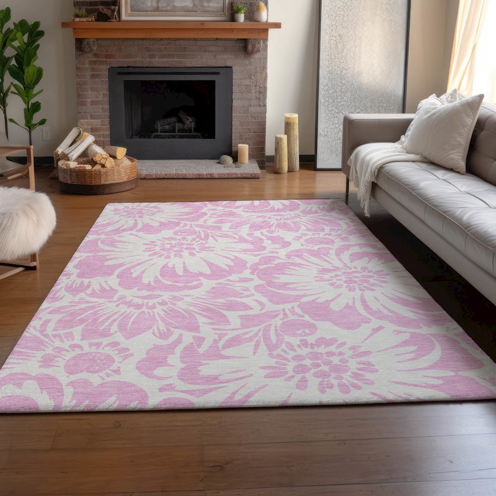Premium Machine Washable Mayfield  Pink 5' x 7'6" Rug. Picture 6