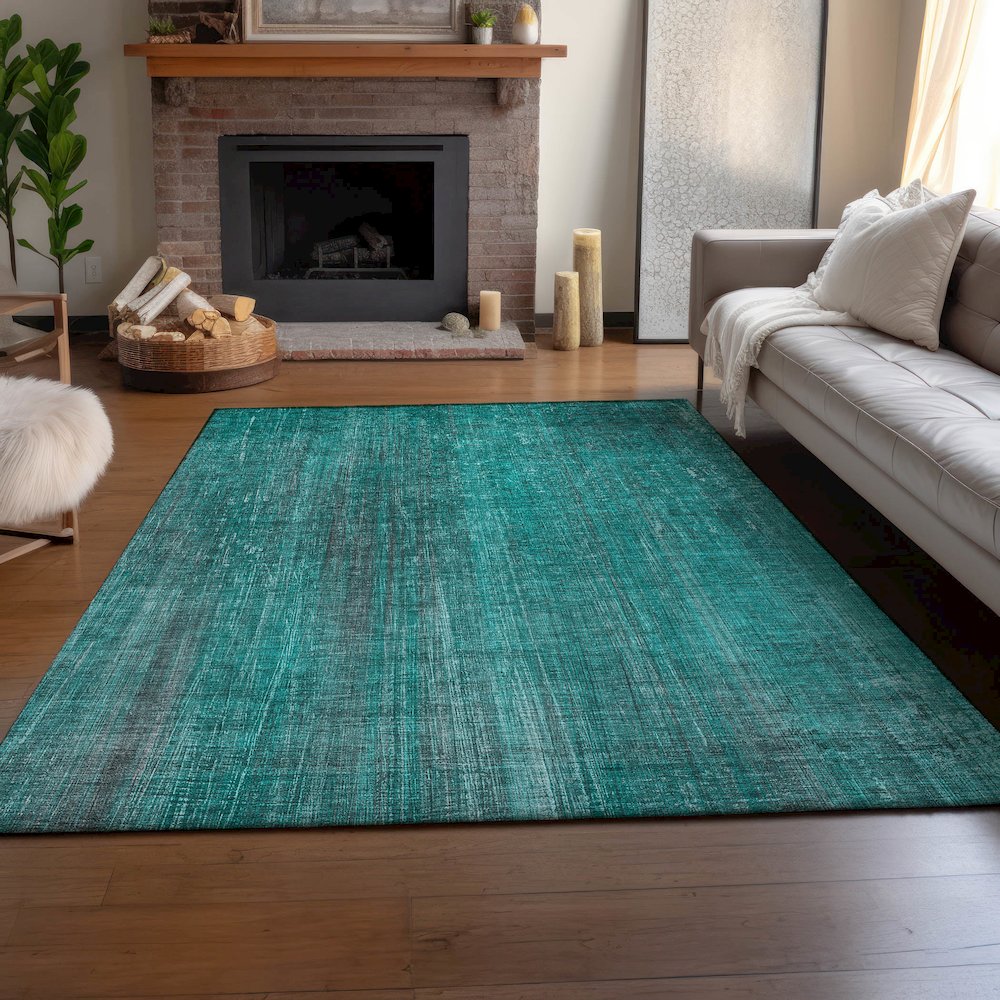 Premium Machine Washable Mayfield  Teal 5' x 7'6" Rug. Picture 6