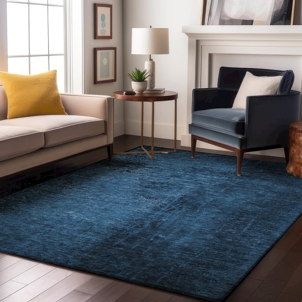 Premium Machine Washable Mayfield  Navy 5' x 7'6" Rug. Picture 5