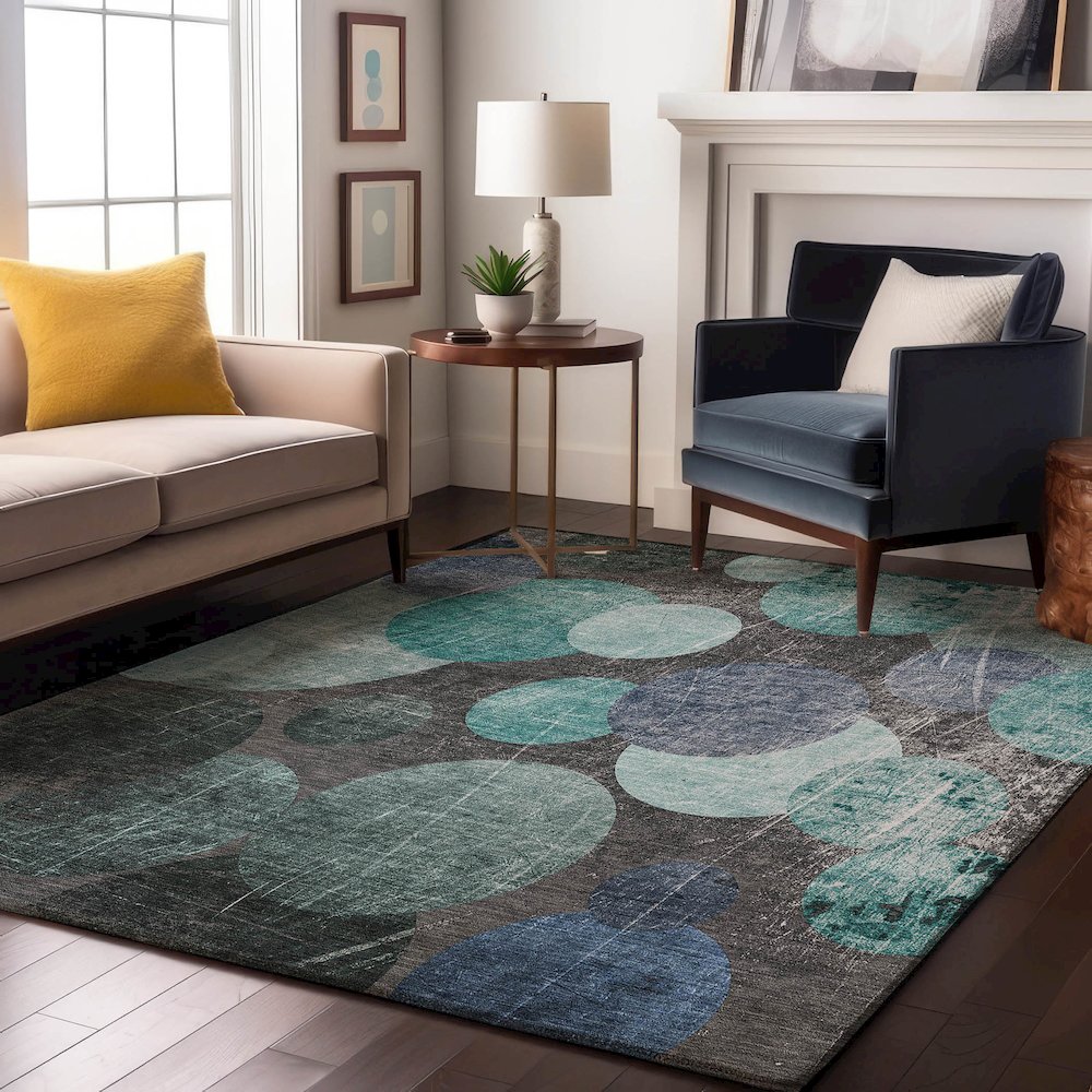 Premium Machine Washable Mayfield  Teal 5' x 7'6" Rug. Picture 5