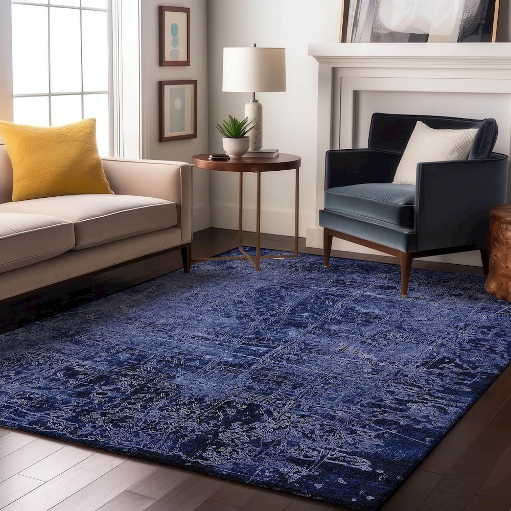 Premium Machine Washable Mayfield  Navy 5' x 7'6" Rug. Picture 5