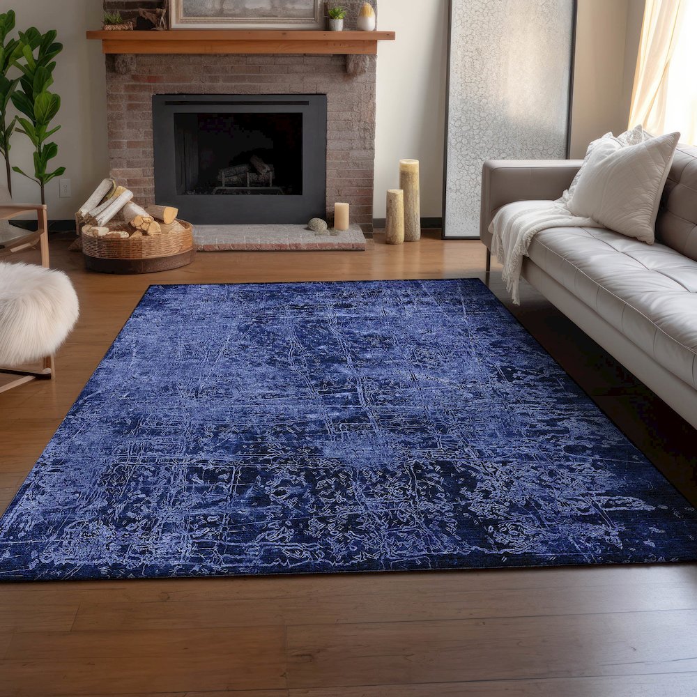 Premium Machine Washable Mayfield  Navy 5' x 7'6" Rug. Picture 6