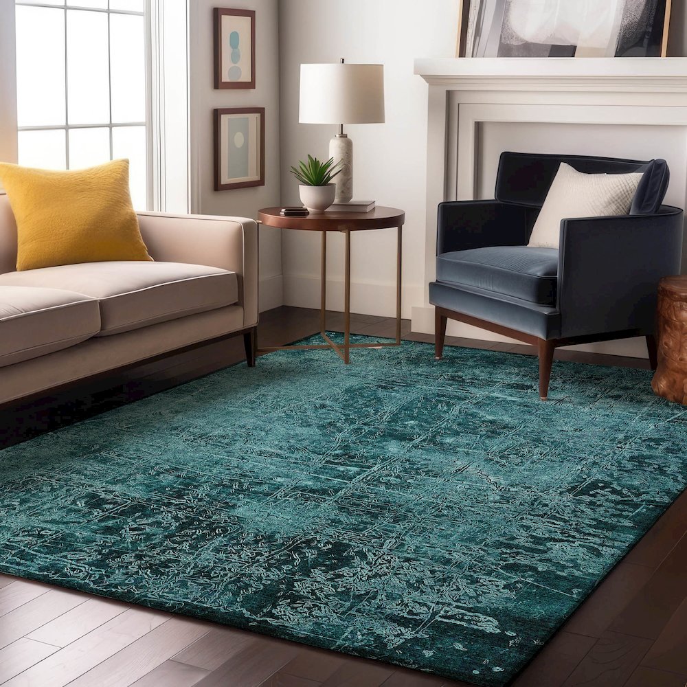 Premium Machine Washable Mayfield  Teal 5' x 7'6" Rug. Picture 5