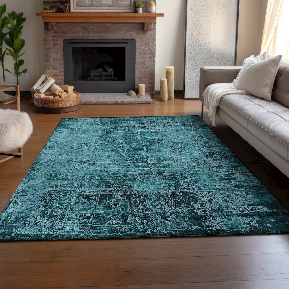 Premium Machine Washable Mayfield  Teal 5' x 7'6" Rug. Picture 6
