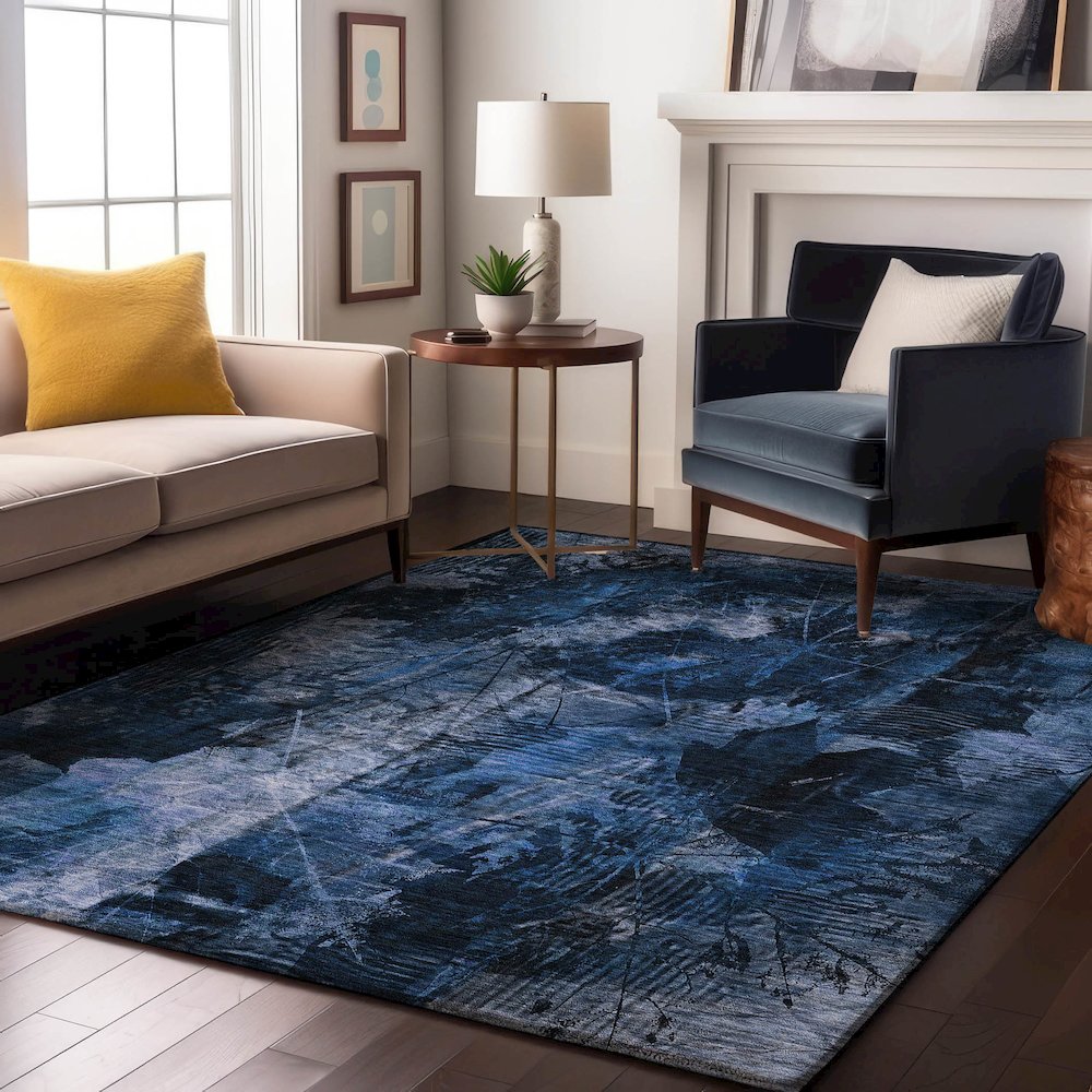 Premium Machine Washable Mayfield  Navy 5' x 7'6" Rug. Picture 5