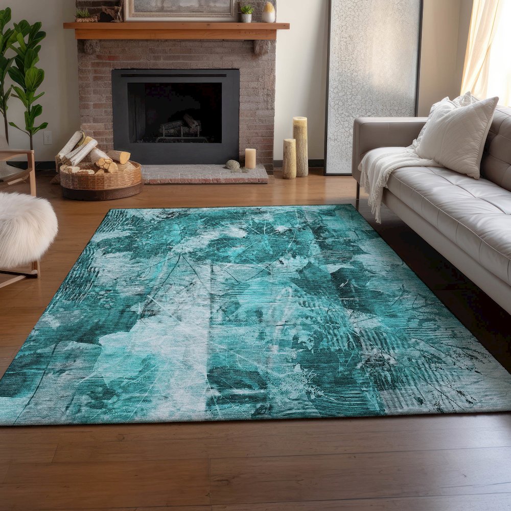 Premium Machine Washable Mayfield  Teal 5' x 7'6" Rug. Picture 6