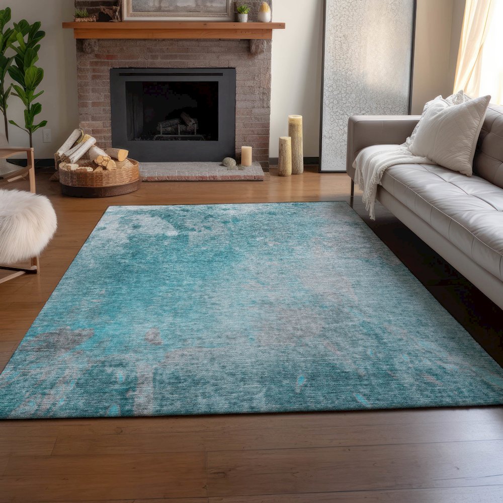Premium Machine Washable Mayfield  Teal 5' x 7'6" Rug. Picture 6