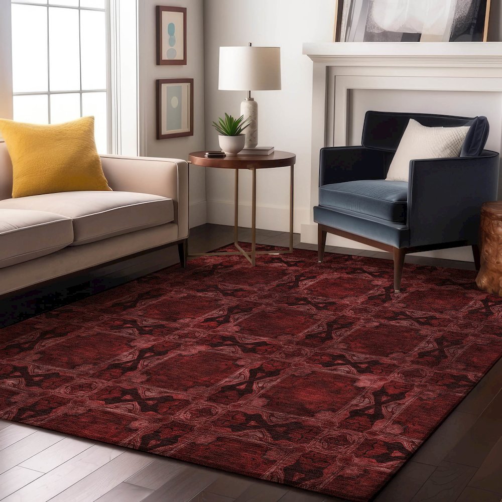 Premium Machine Washable Mayfield  Burgundy 5' x 7'6" Rug. Picture 5