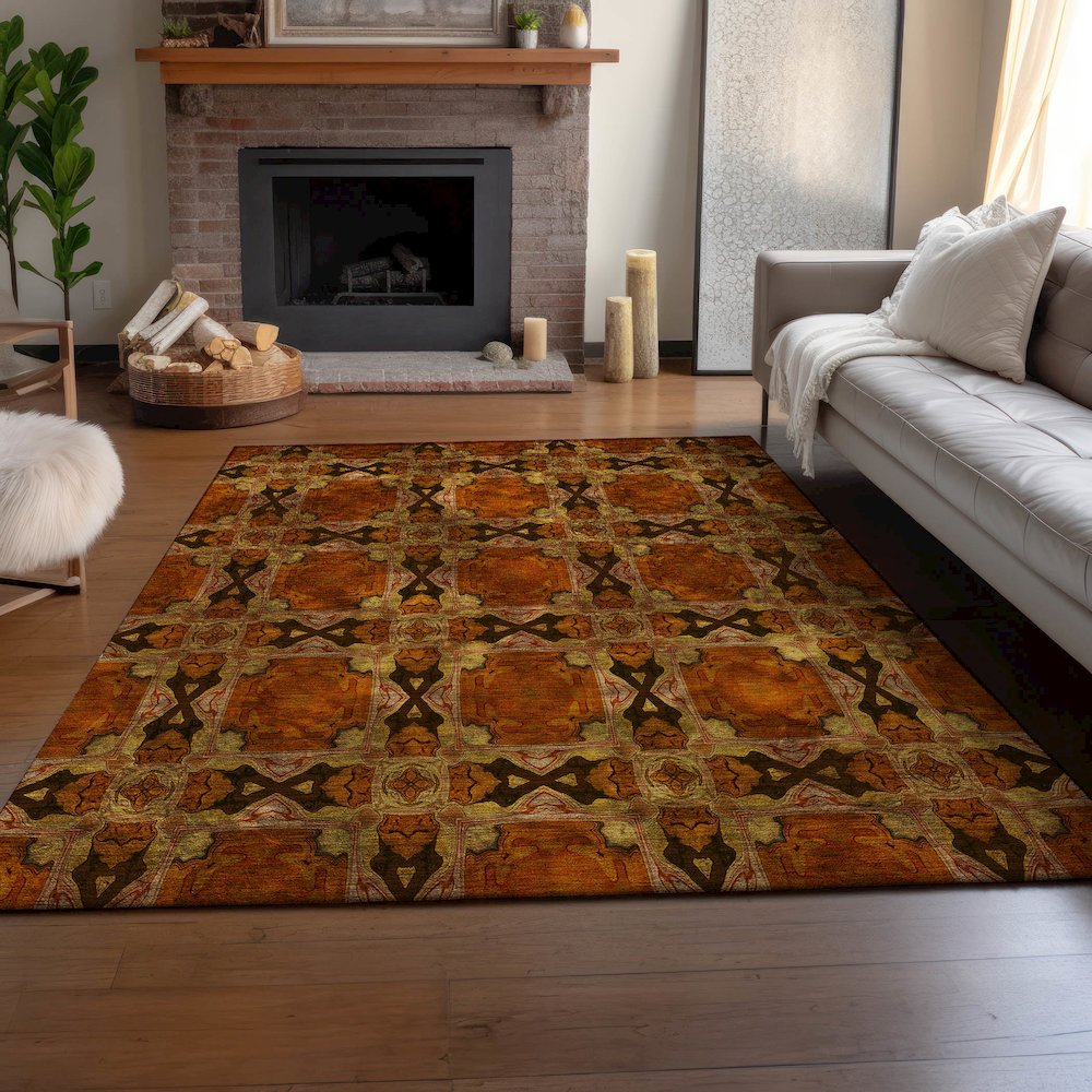 Premium Machine Washable Mayfield  Paprika 5' x 7'6" Rug. Picture 6