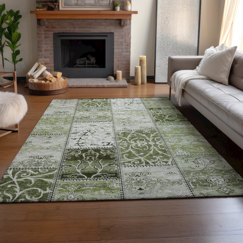 Premium Machine Washable Mayfield  Green 5' x 7'6" Rug. Picture 6