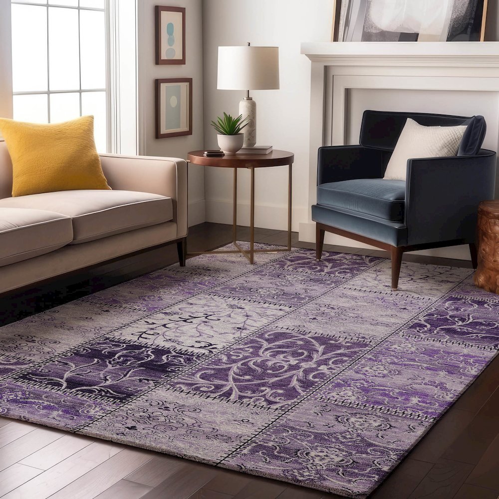 Premium Machine Washable Mayfield  Purple 5' x 7'6" Rug. Picture 5