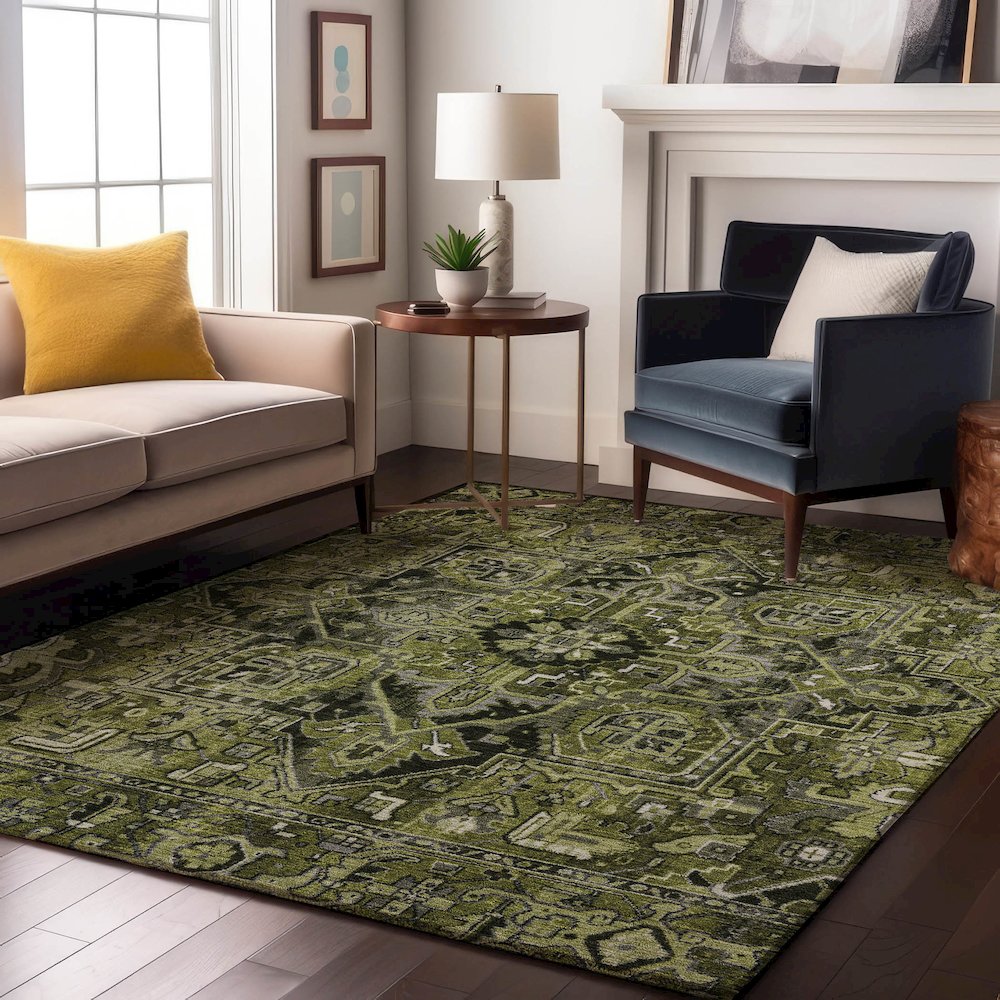 Premium Machine Washable Mayfield  Olive 5' x 7'6" Rug. Picture 5