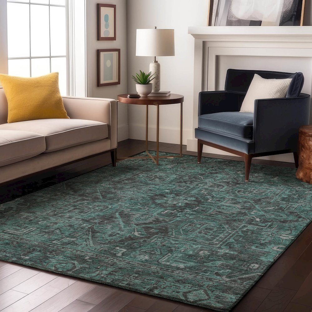 Premium Machine Washable Mayfield  Turquoise 5' x 7'6" Rug. Picture 5