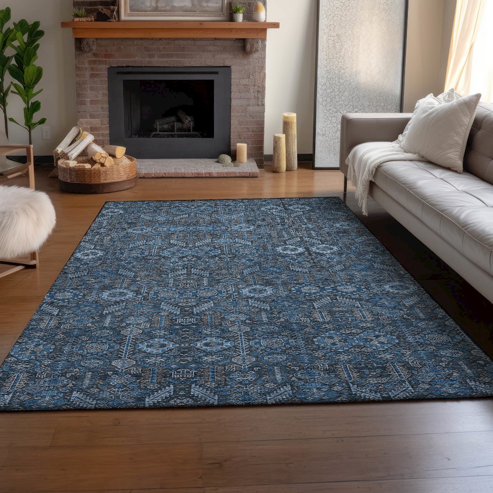 Premium Machine Washable Mayfield  Blue 5' x 7'6" Rug. Picture 6