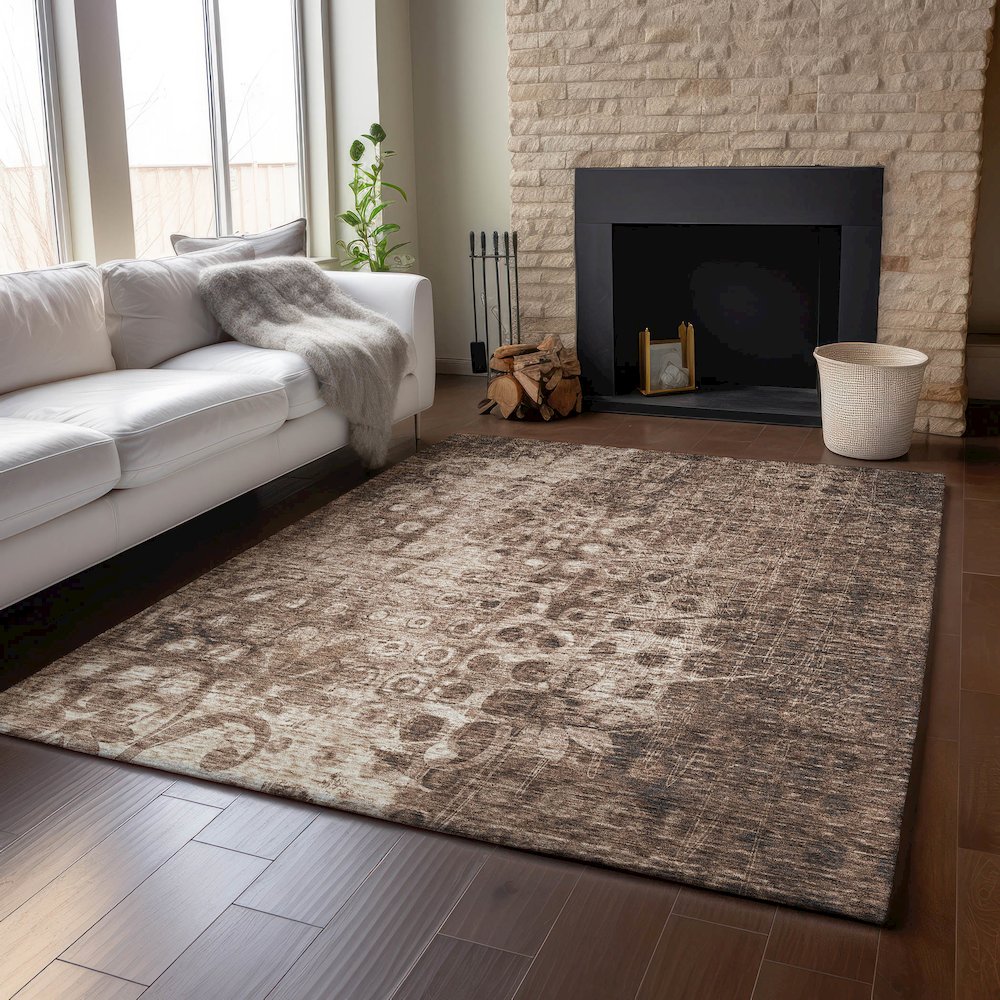 Premium Machine Washable Mayfield  Chocolate 5' x 7'6" Rug. Picture 6