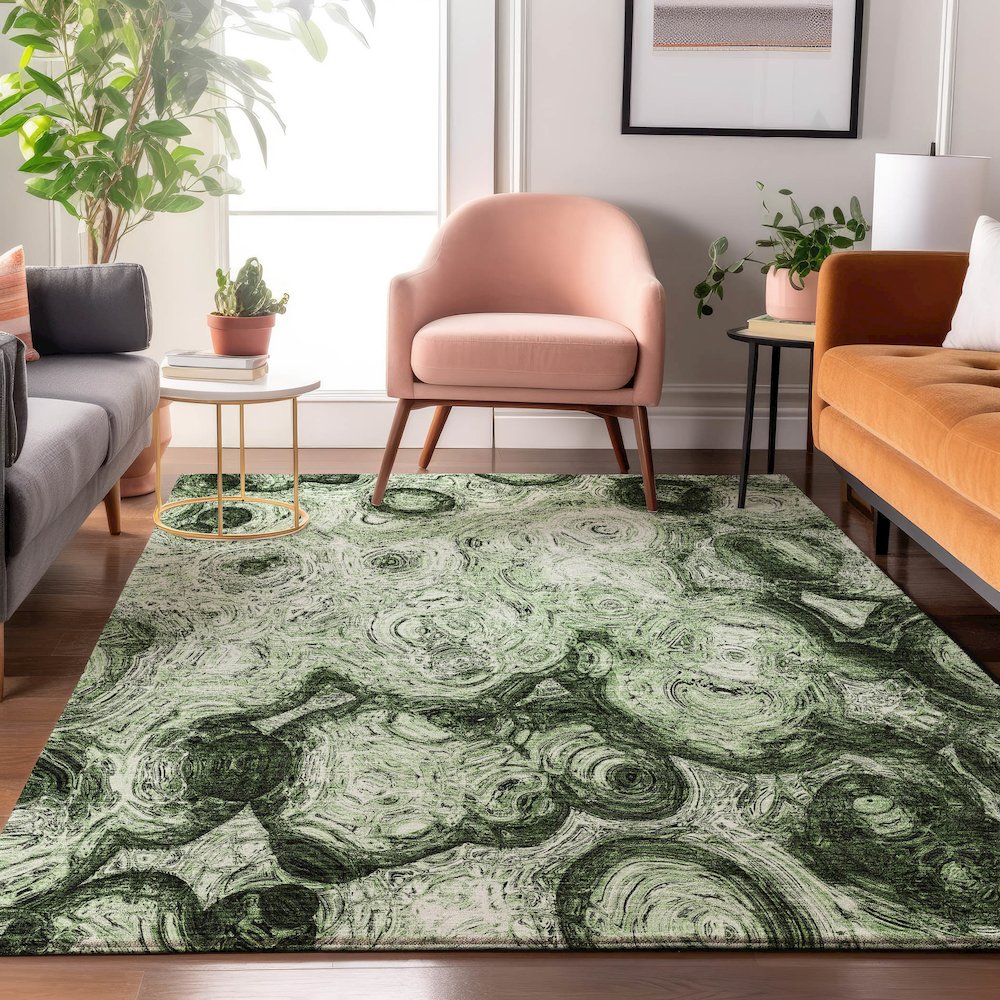 Premium Machine Washable Mayfield  Green 5' x 7'6" Rug. Picture 5