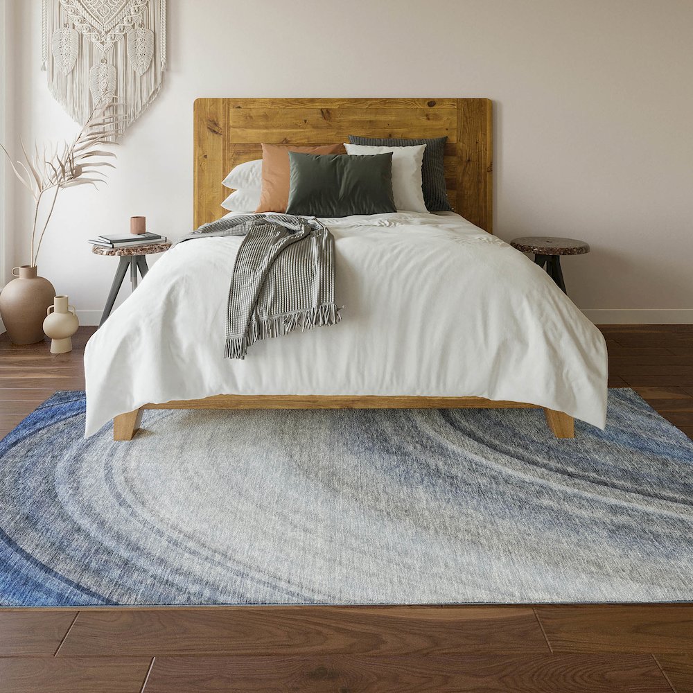 Premium Machine Washable Mayfield  Blue 5' x 7'6" Rug. Picture 6