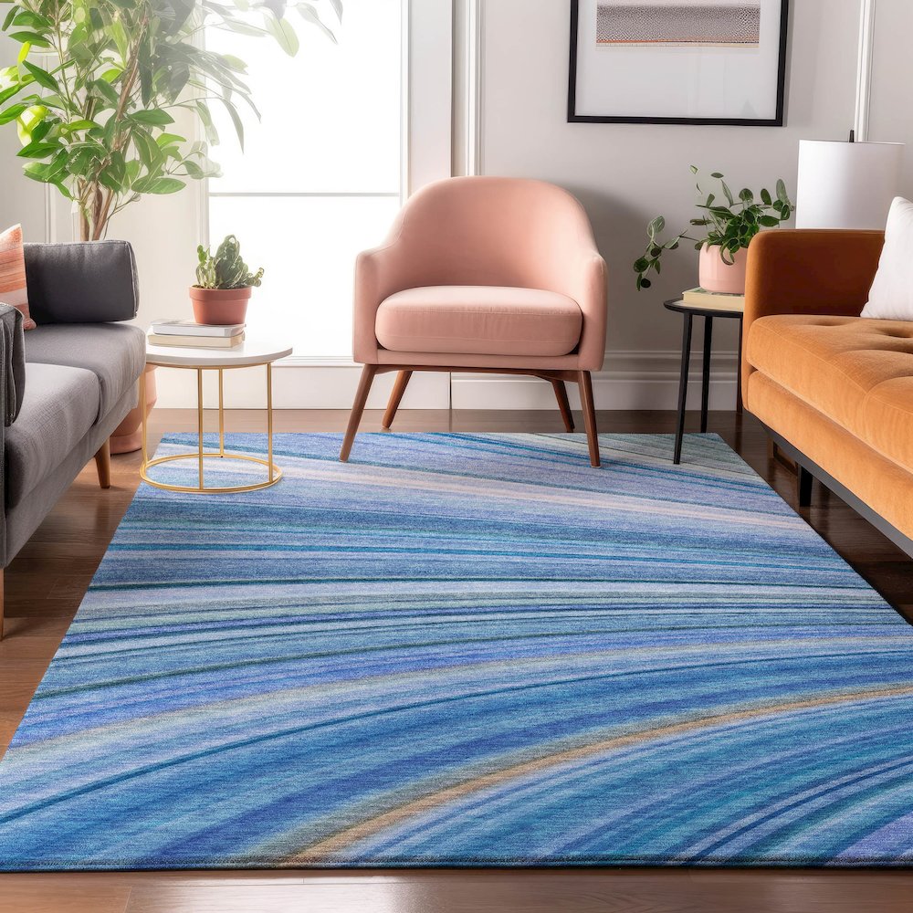 Premium Machine Washable Mayfield  Blue 5' x 7'6" Rug. Picture 5