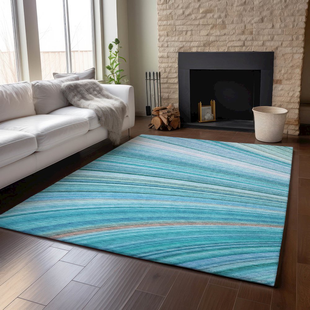 Premium Machine Washable Mayfield  Teal 5' x 7'6" Rug. Picture 6