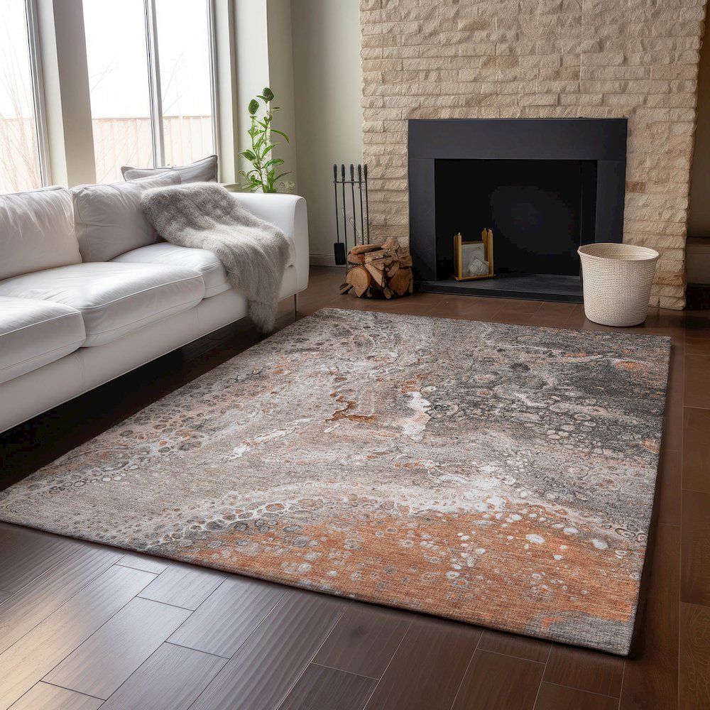 Premium Machine Washable Mayfield  Terracotta 5' x 7'6" Rug. Picture 6