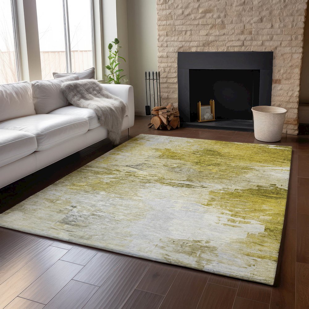 Premium Machine Washable Mayfield  Gold 5' x 7'6" Rug. Picture 6