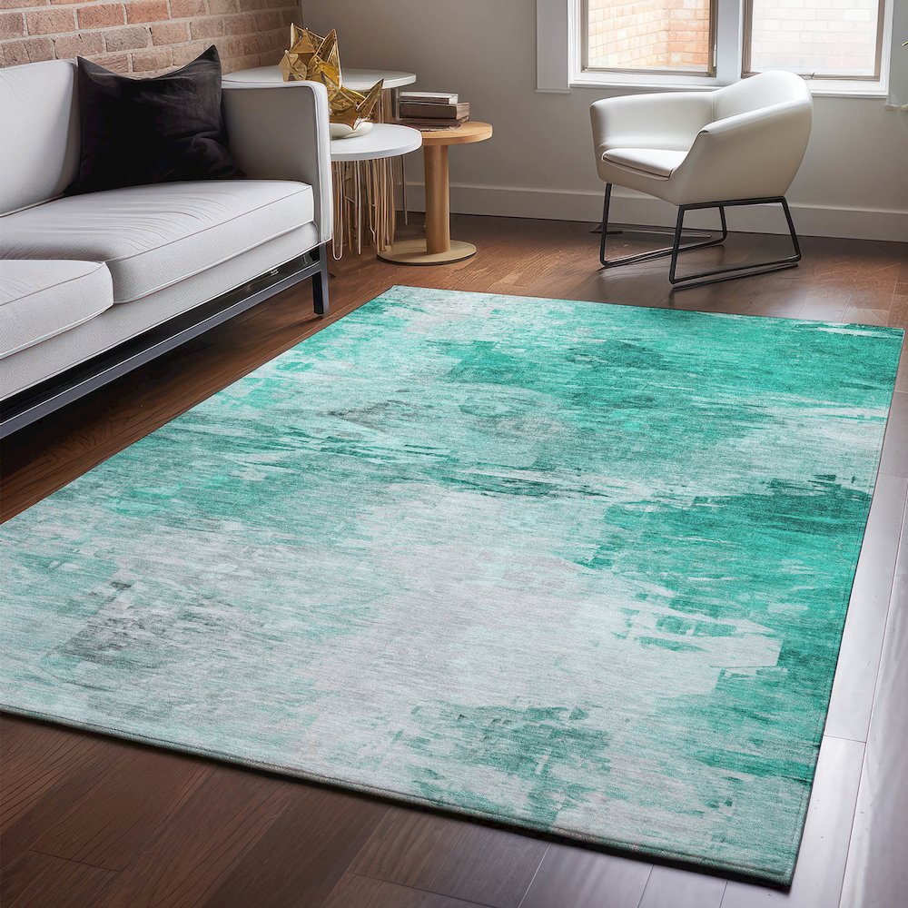 Premium Machine Washable Mayfield  Teal 5' x 7'6" Rug. Picture 5