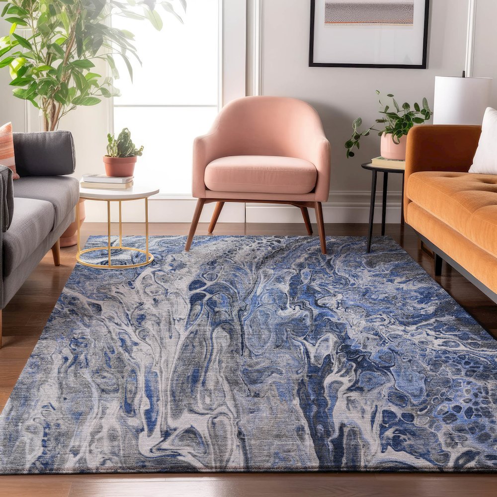 Premium Machine Washable Mayfield  Blue 5' x 7'6" Rug. Picture 5