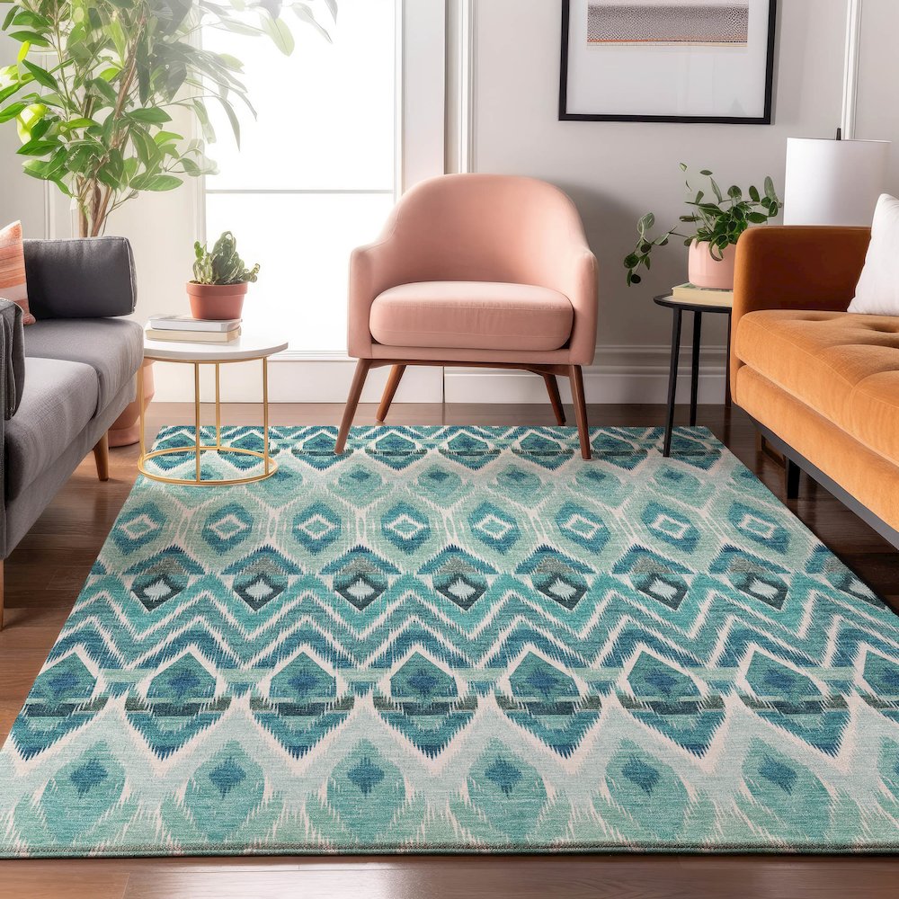 Premium Machine Washable Mayfield  Teal 5' x 7'6" Rug. Picture 5