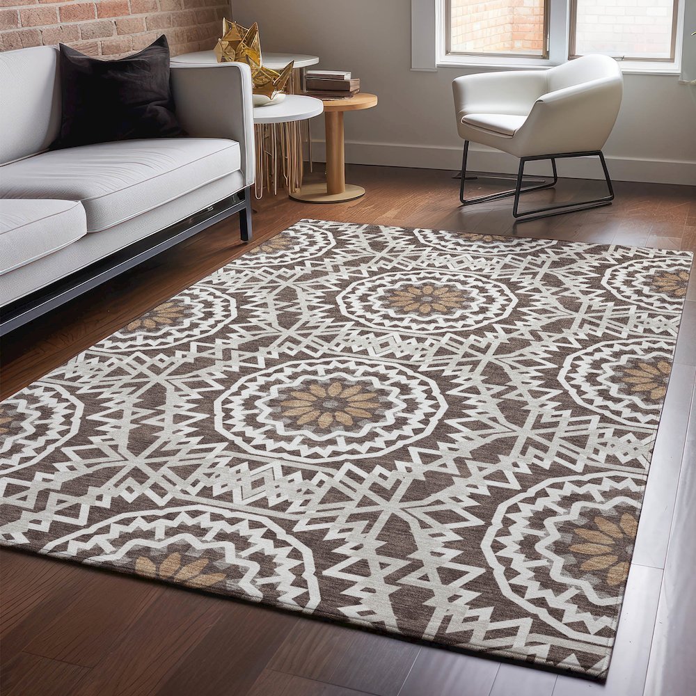 Premium Machine Washable Mayfield  Chocolate 5' x 7'6" Rug. Picture 5