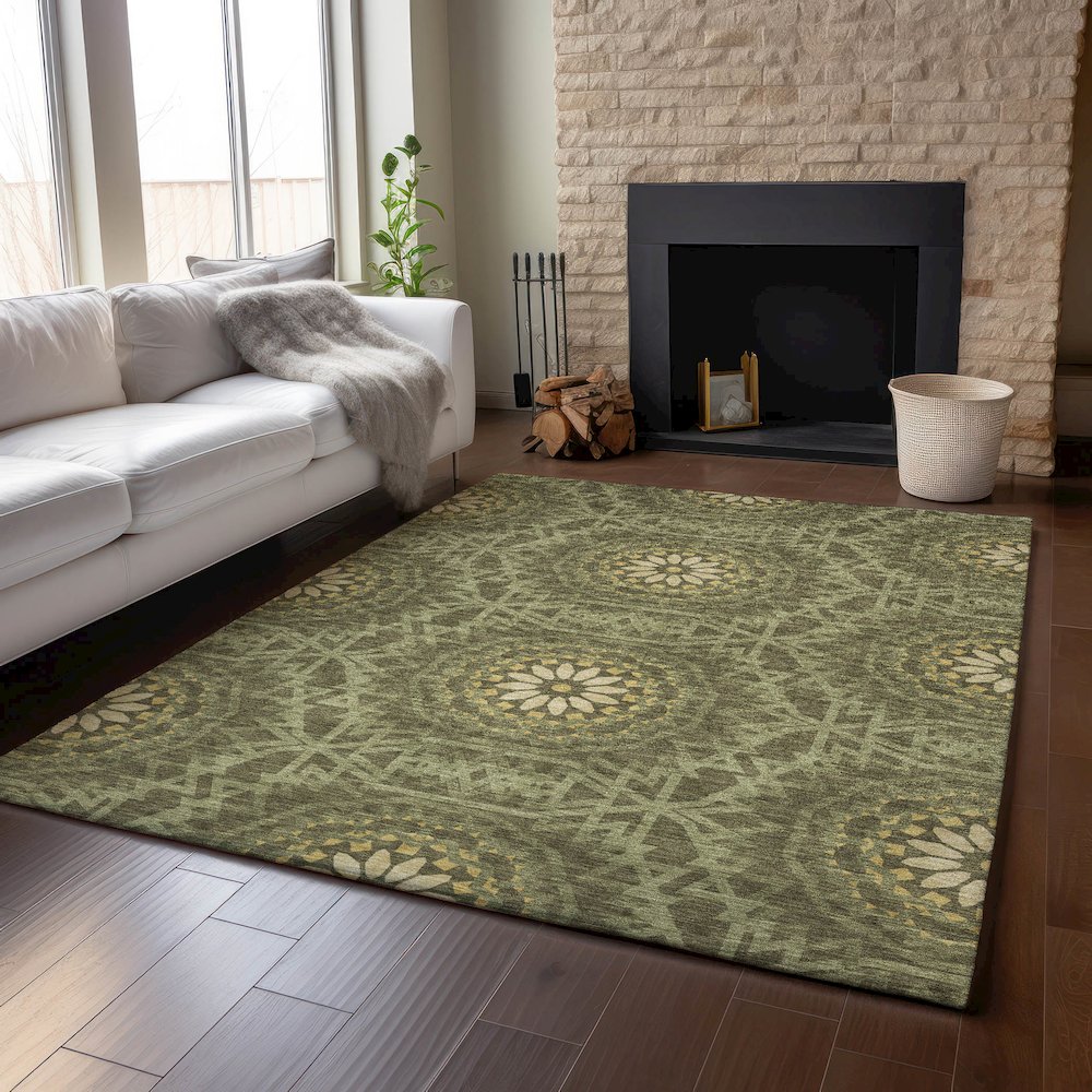 Premium Machine Washable Mayfield  Olive 5' x 7'6" Rug. Picture 6