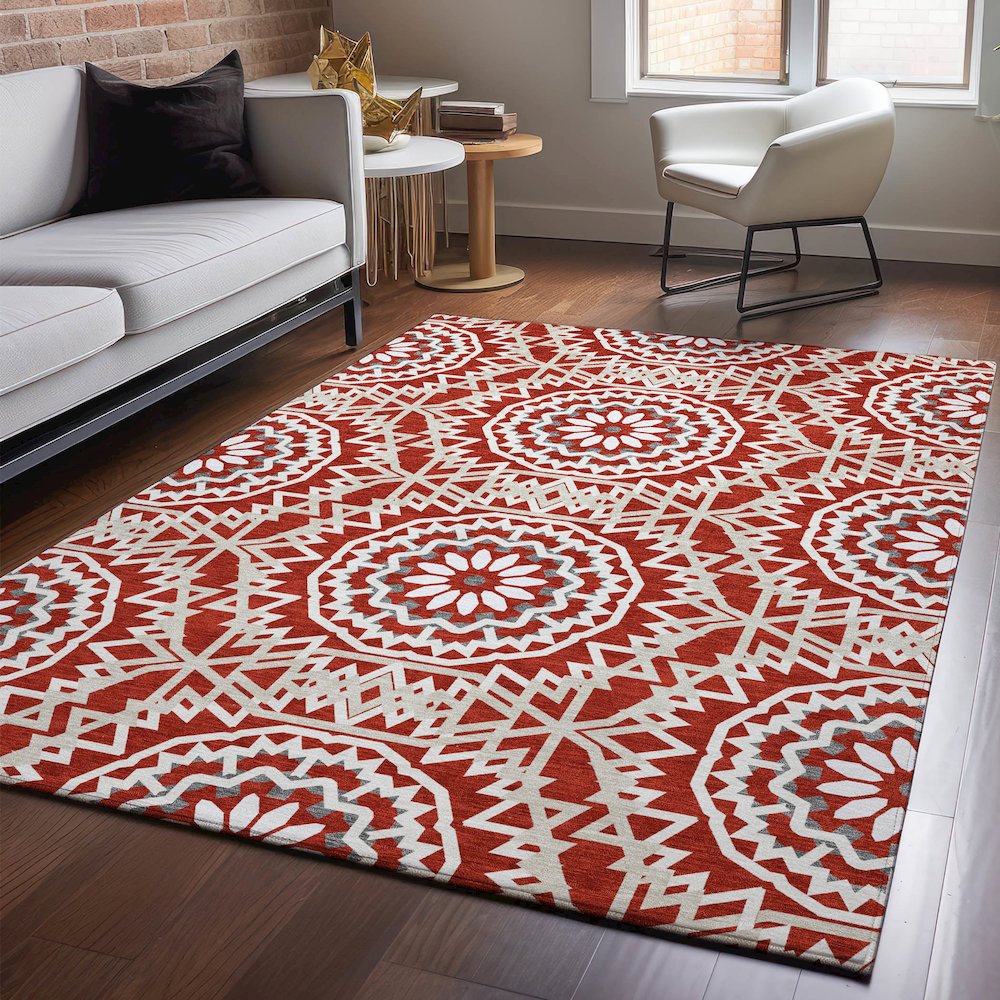 Premium Machine Washable Mayfield  Red 5' x 7'6" Rug. Picture 5