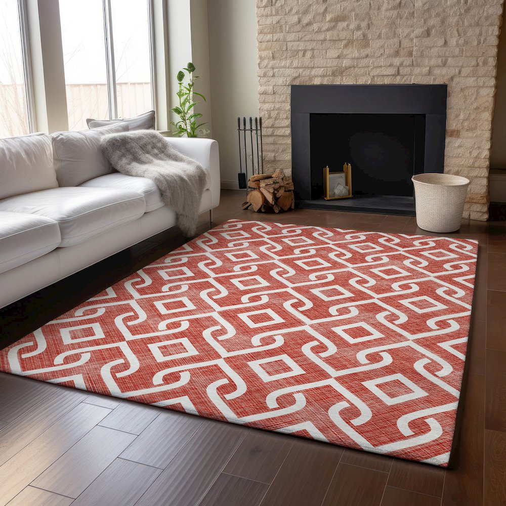 Premium Machine Washable Mayfield  Red 5' x 7'6" Rug. Picture 6