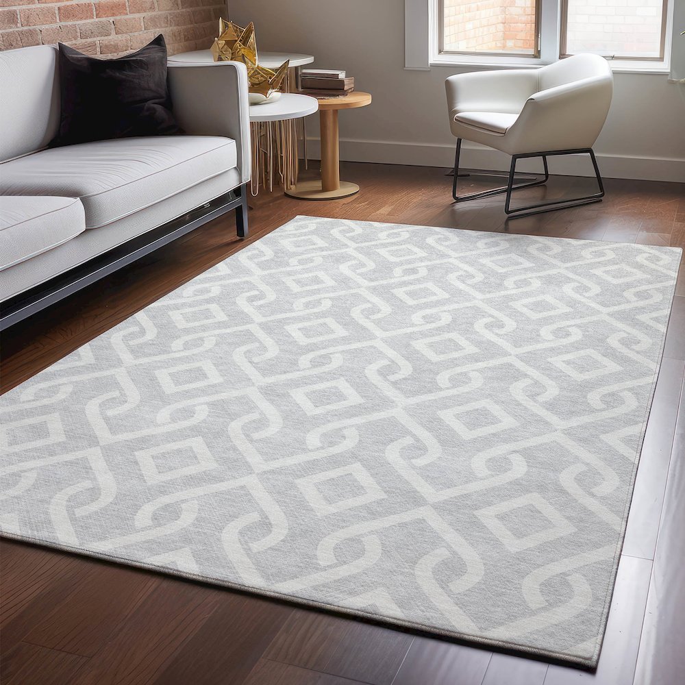 Premium Machine Washable Mayfield  Silver 5' x 7'6" Rug. Picture 5