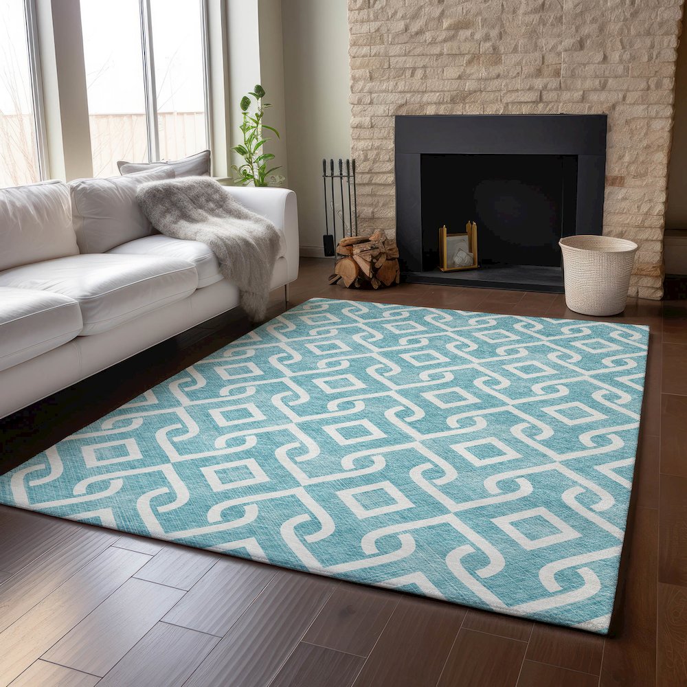 Premium Machine Washable Mayfield  Teal 5' x 7'6" Rug. Picture 6