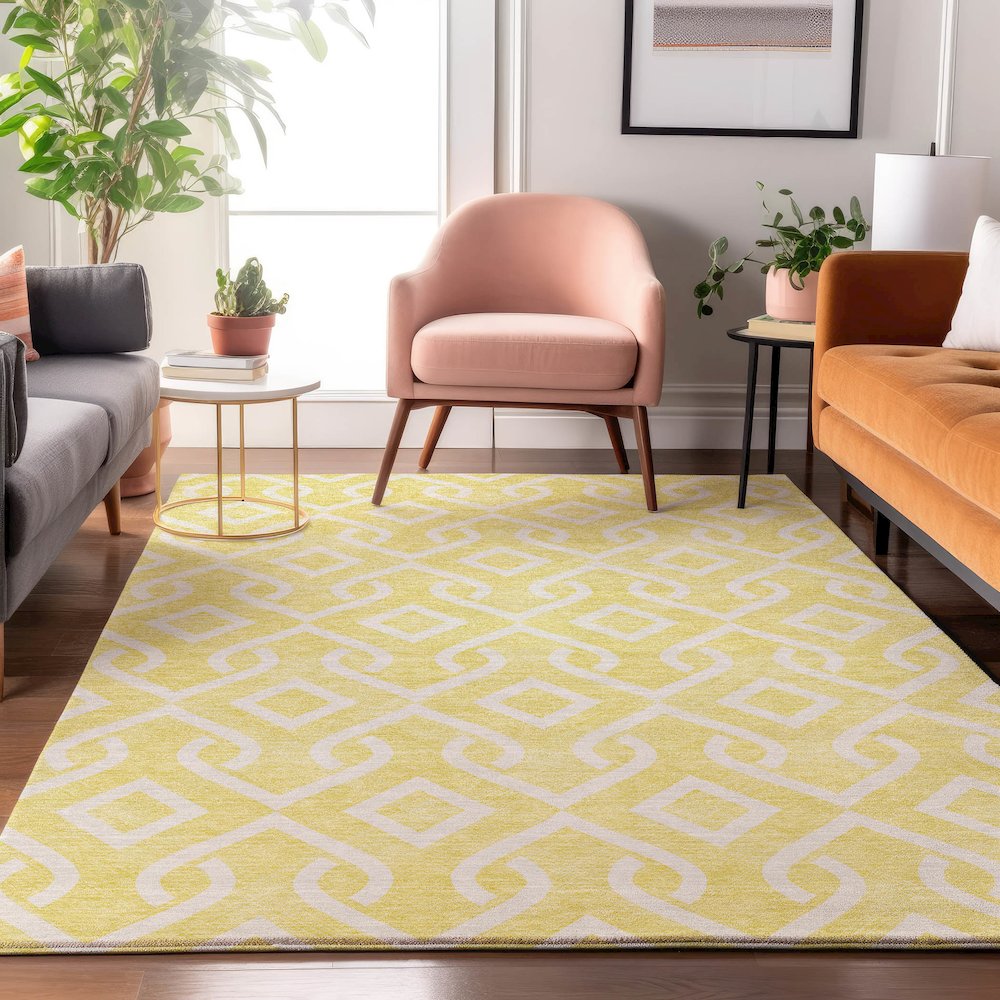 Premium Machine Washable Mayfield  Yellow 5' x 7'6" Rug. Picture 5
