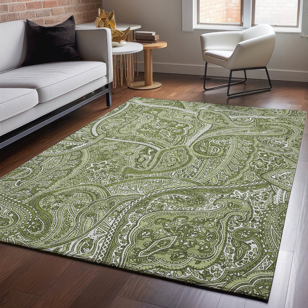 Premium Machine Washable Mayfield  Green 5' x 7'6" Rug. Picture 5