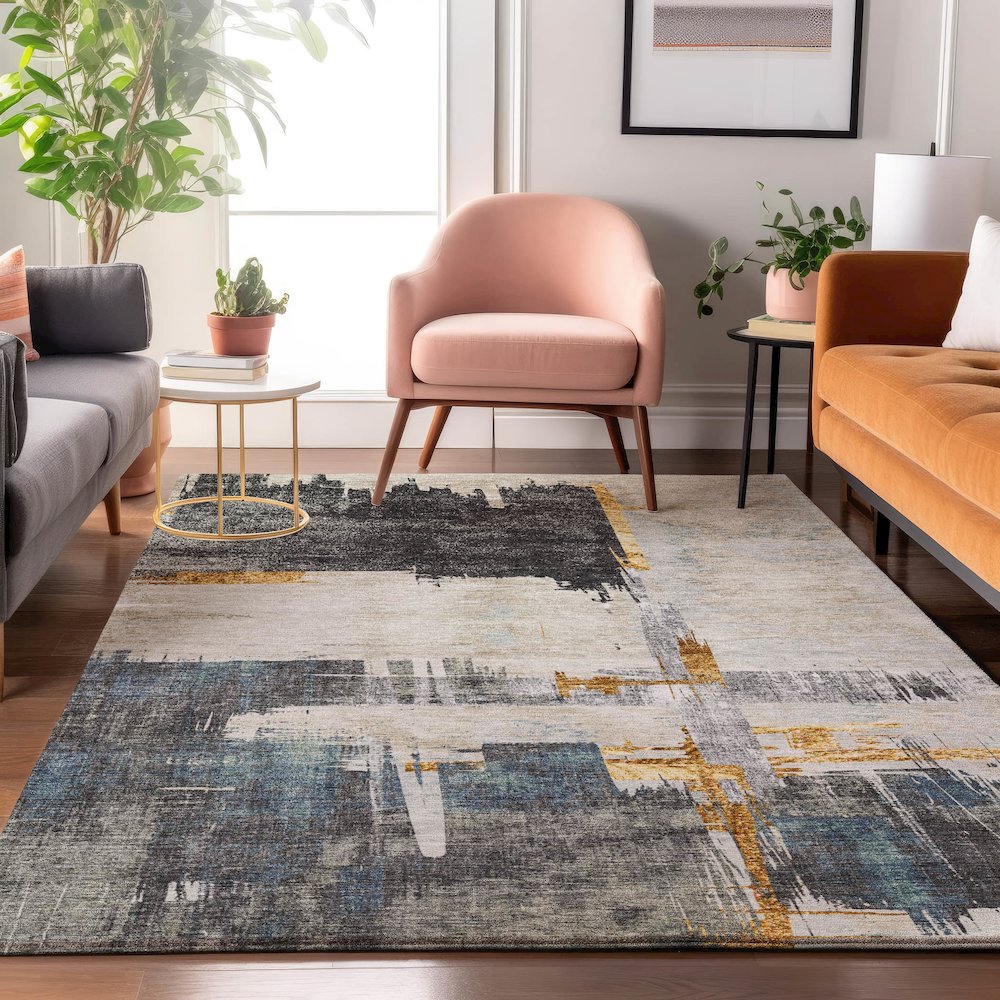 Premium Machine Washable Mayfield  Charcoal 5' x 7'6" Rug. Picture 5