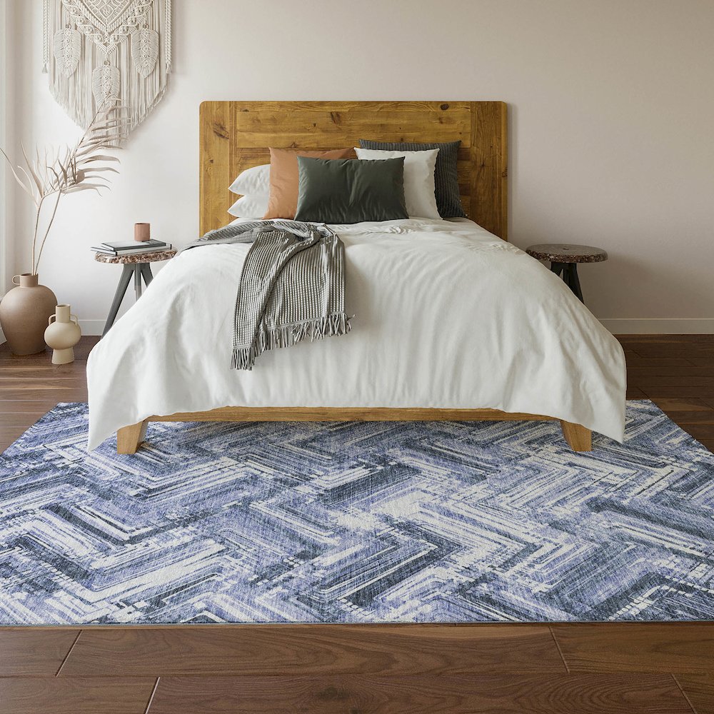 Premium Machine Washable Mayfield  Blue 5' x 7'6" Rug. Picture 6