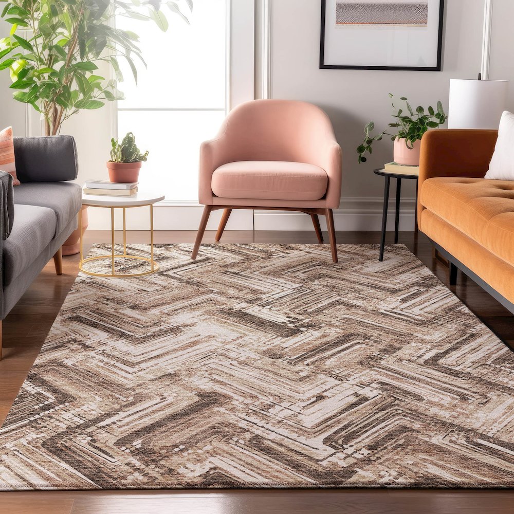 Premium Machine Washable Mayfield  Brown 5' x 7'6" Rug. Picture 5