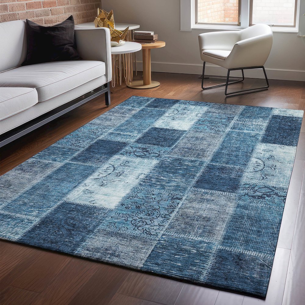 Premium Machine Washable Mayfield  Blue 5' x 7'6" Rug. Picture 5